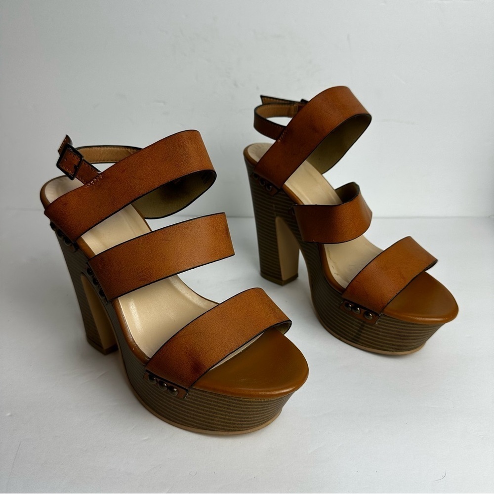 Just Fab Heathanne Platform Sandals Women's Size 9 EU 40 UK 7 Brown Shoes Strap